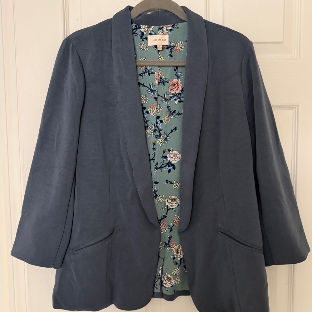 Skies Are Blue Slate Blazer with Floral Interior